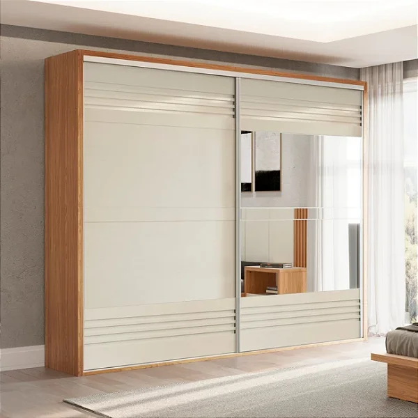Guarda-Roupa com Espelho 267cm 2 Portas de Correr 4 Gavetas e Cabideiro MDF