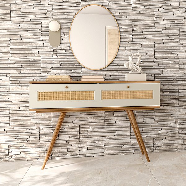 Aparador Buffet Retrô 119cm em MDF com Palha Natural Louro e Luna