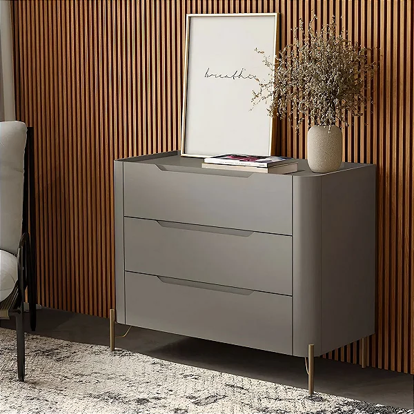 Cômoda 3 Gavetas 97cm em MDF e Pés de Metal