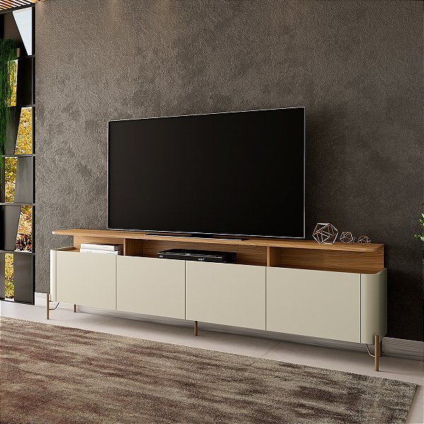 Rack para Sala 180cm 4 Portas Lisas em MDF e Pés de Metal