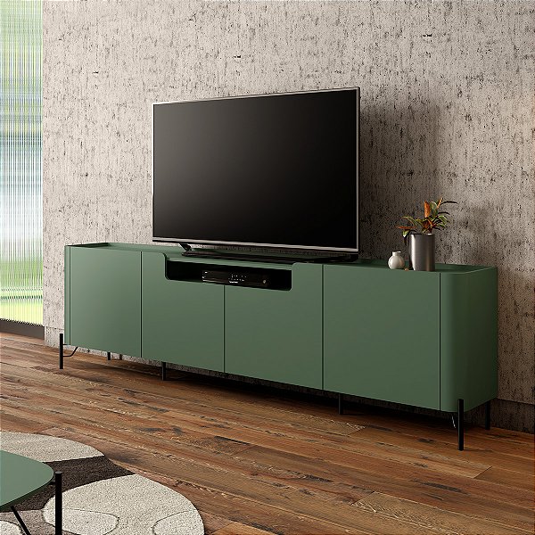 Rack para Sala 260cm 4 Portas Lisas em MDF e Pés de Metal