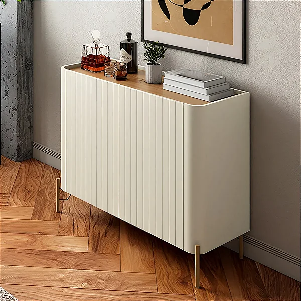 Aparador Buffet para Sala 99cm em MDF e Pés Metal com Porta Brise