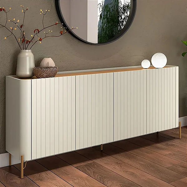 Aparador Buffet para Sala 180cm em MDF Pés em Metal com Porta Brise