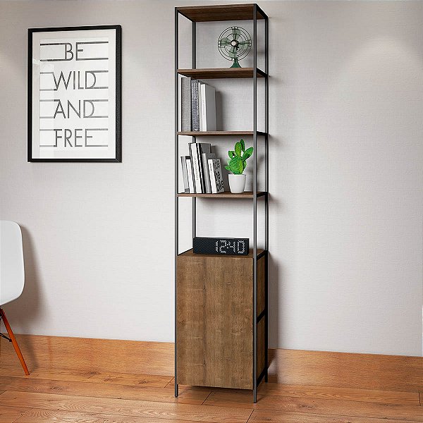 Estante Simples Industrial 45cm 3 Prateleiras com Porta Vermont/Preto