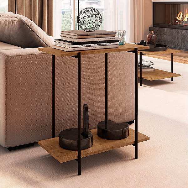 Mesa Lateral Estilo Industrial 60cm Estrutura em metal Vermont/Preto