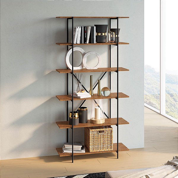 Estante Grande Industrial 90cm com 6 Prateleiras Vermont e Preto