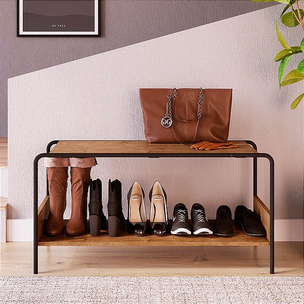 Sapateira e Banco Industrial 90cm Vermont e Preto