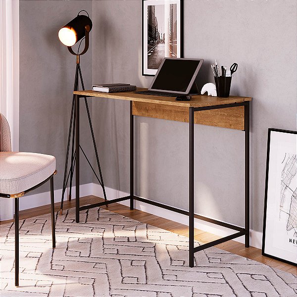 Mesa Escrivaninha Dobrável Estilo Industrial 90cm Vermont e Preto