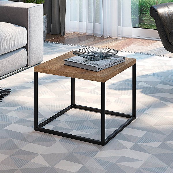 Mesa de Centro Simples Estilo Industrial 40cm Estrutura em Metal