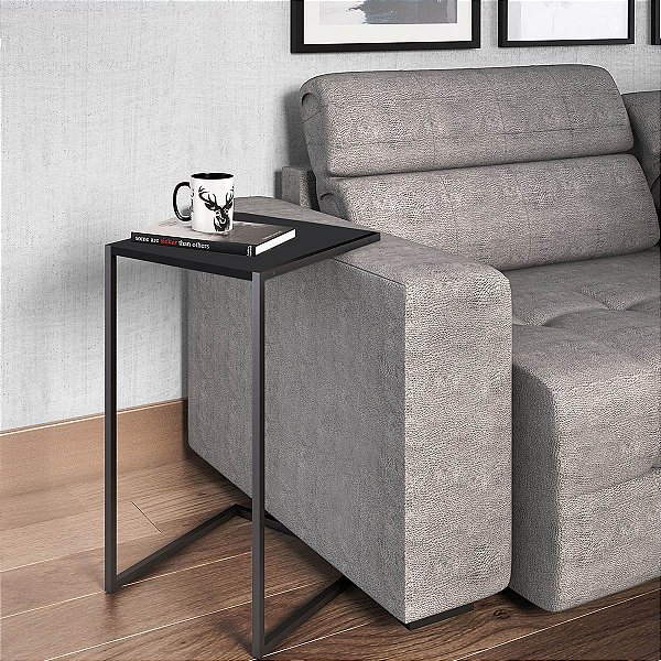Mesa Lateral Quadrada Estilo Industrial 35cm Estrutura em Metal