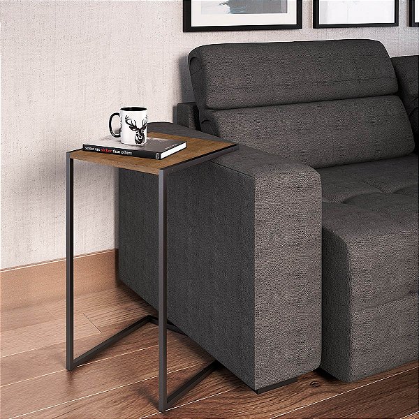 Mesa Lateral Quadrada Estilo Industrial 35cm Estrutura em Metal