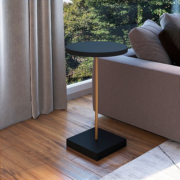 Mesa Lateral Redonda Moderna 35cm Base Quadrada