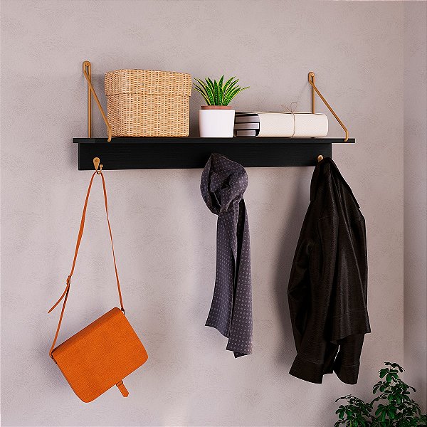 Prateleira Decorativa 90cm com Ganchos em Metal