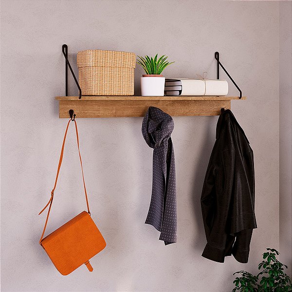 Prateleira Decorativa 90cm com Ganchos em Metal