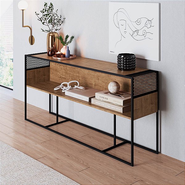 Aparador Buffet Estilo Industrial 160cm Estrutura em Metal Preto
