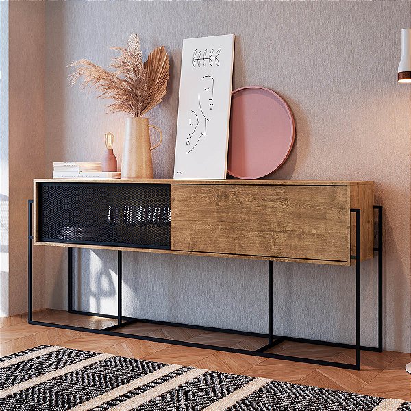 Balcão Buffet Estilo Industrial 188cm 2 Portas Estrutura em Metal