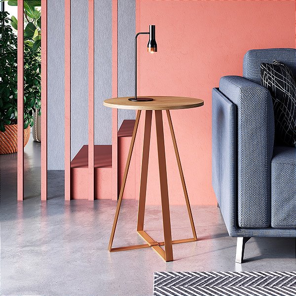 Mesa Lateral Alta Estilo Industrial 45cm Estrutura em Metal