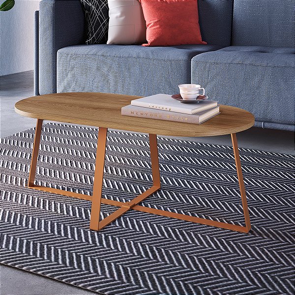 Mesa de Centro Estilo Industrial Moderna 90cm Estrutura em Metal