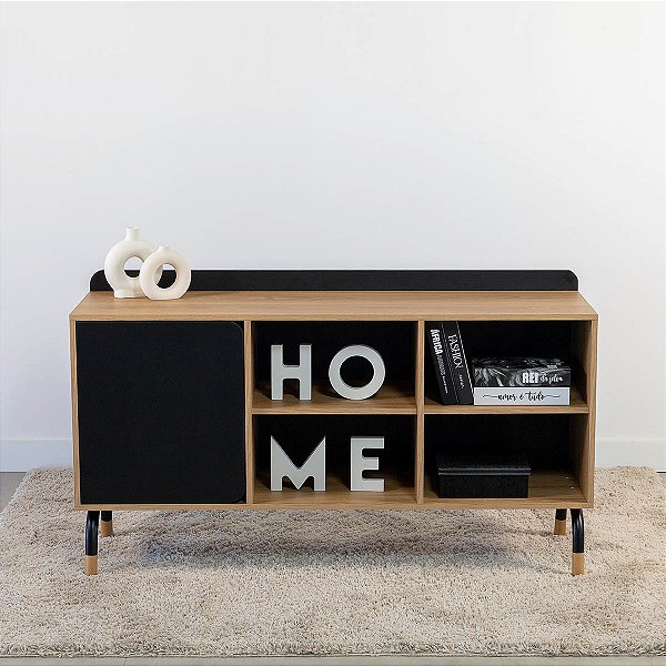 Balcão para Escritório Moderno 136cm com Porta e Gaveta Pés em Metal