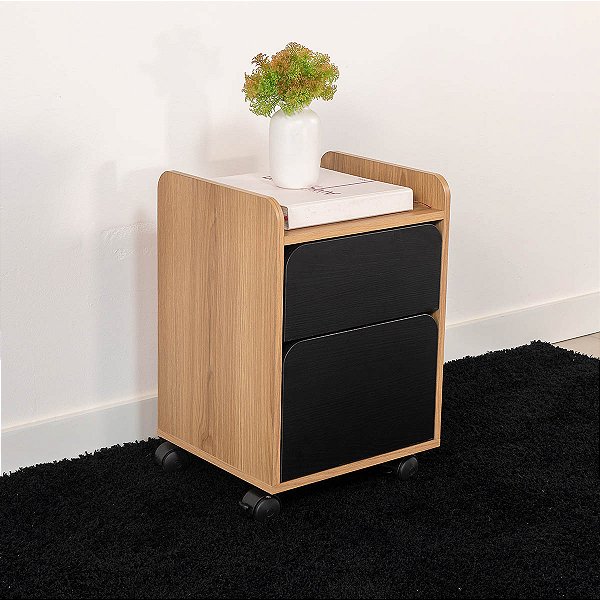 Gaveteiro para Escritório Moderno 40cm 2 Gavetas com Rodízios