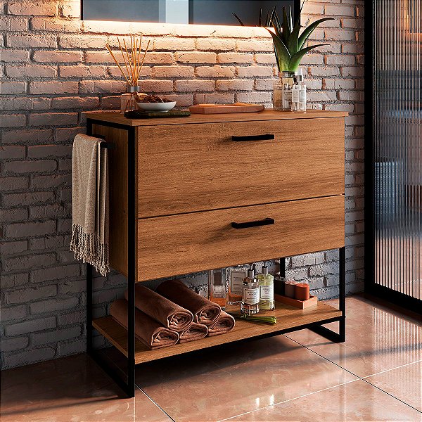 Gabinete para Banheiro Estilo Industrial 80cm 2 Portas Sem Cuba