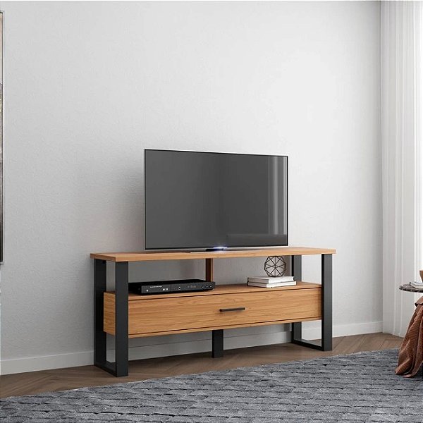 Rack para TV até 55" Polegadas Industrial 140cm Freijó e Preto Fosco