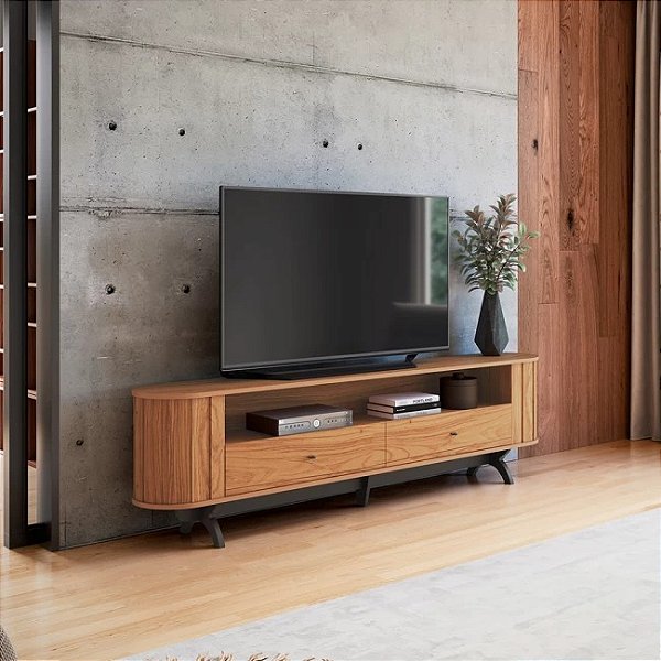 Rack Curvo para TV até 60" Polegadas 220cm em MDF Freijó e Preto Fosco