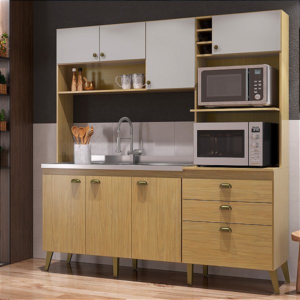 Cozinha Compacta Moderna 186cm 8 Portas e 2 Gavetas em MDF
