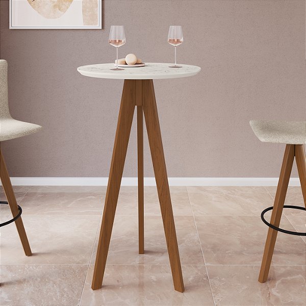 Mesa de Jantar Bistrô Moderna 60cm Imbuia Tampo BP Mármore