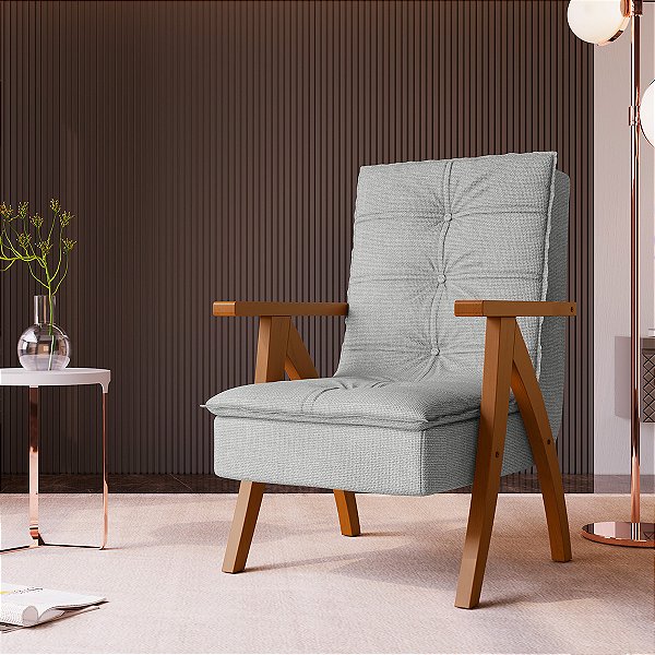 Poltrona Decorativa Encosto Alto 98cm 100% Madeira Imbuia e Cinza