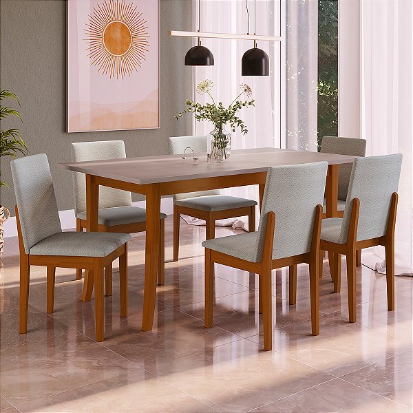 Conjunto Sala de Jantar Mesa com 6 Cadeiras Madeira Imbuia e Cinza