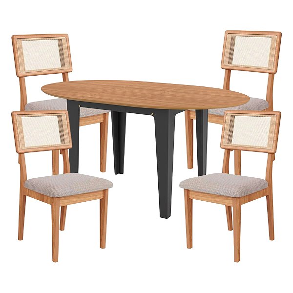 Conjunto Sala de Jantar Mesa Extensível 4 Cadeiras Estofadas 100% MDF