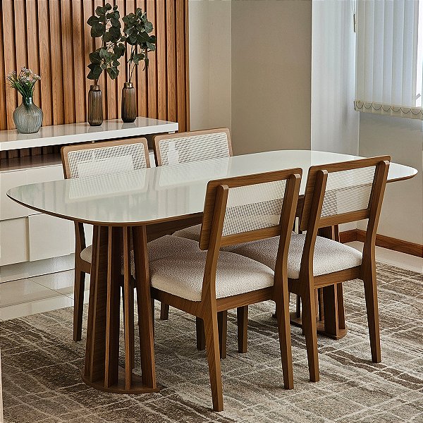 Conjunto Sala de Jantar Mesa Moderna 4 Cadeiras Estofadas 100% MDF