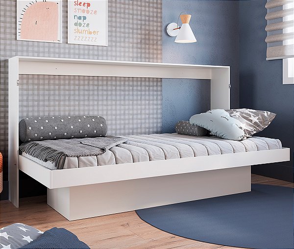 Cama de Solteiro Articulável 194cm com Estação de Trabalho Branca