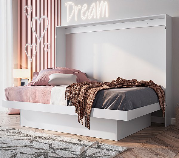Cama de Casal Articulável 194cm com Estação de Trabalho Branca