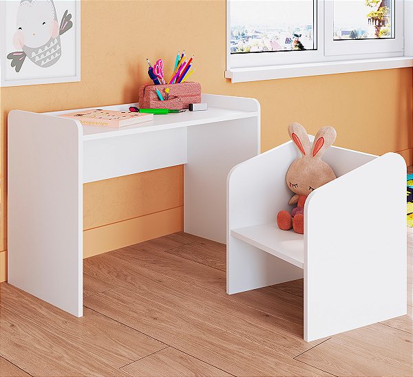 Conjunto Infantil Montessoriano com Mesa e Cadeira Branco