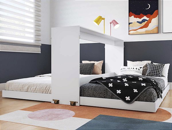 Cama de Solteiro Dupla 212cm Articulável Horizontal Branca