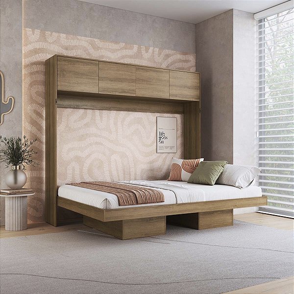 Cama Casal Articulável Horizontal 196cm com Portas e Nichos