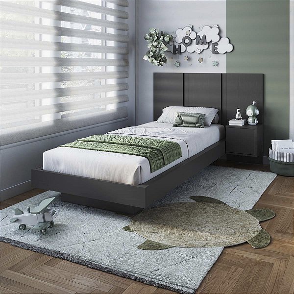 Cama Solteiro Suspensa com Cabeceira e Mesa de Cabeceira Moderna