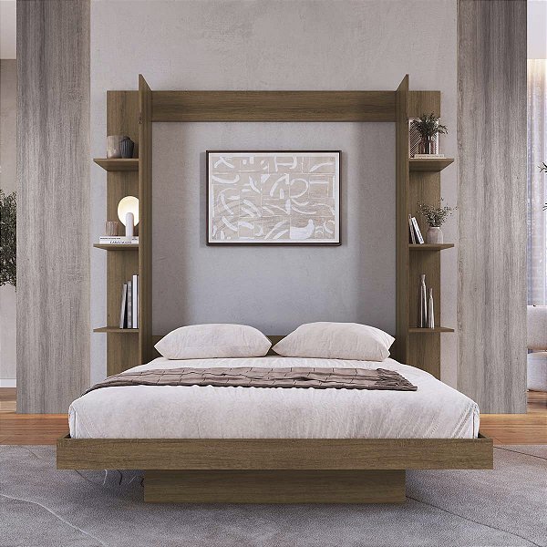 Cama de Casal 195cm Articulável Vertical com Estante Moderna
