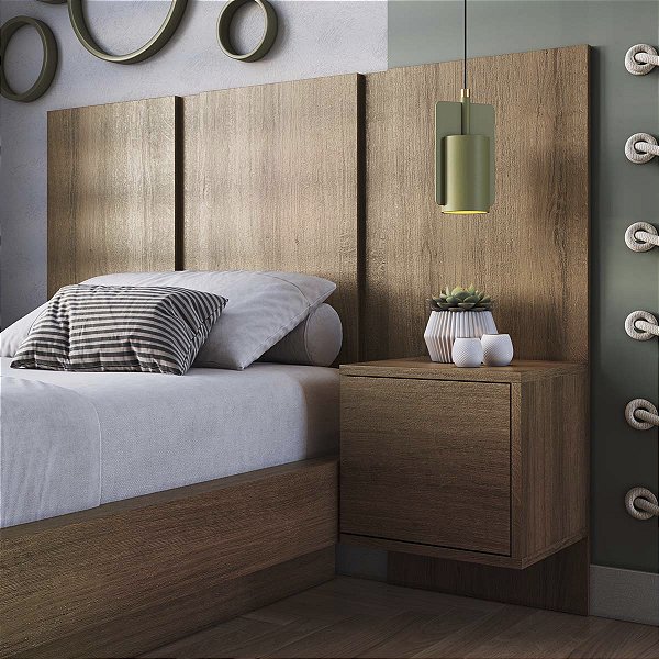 Cabeceira para Cama Solteiro 122cm com Mesas de Cabeceira Integrada