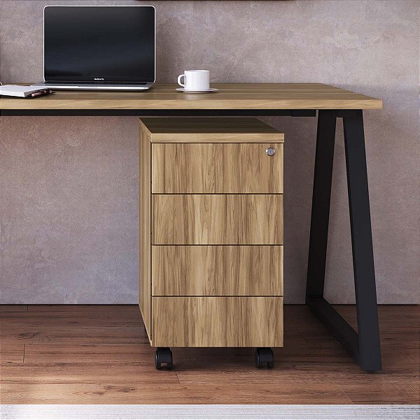 Gaveteiro 4 Gavetas Escritório Home Office Nogal Sevilha