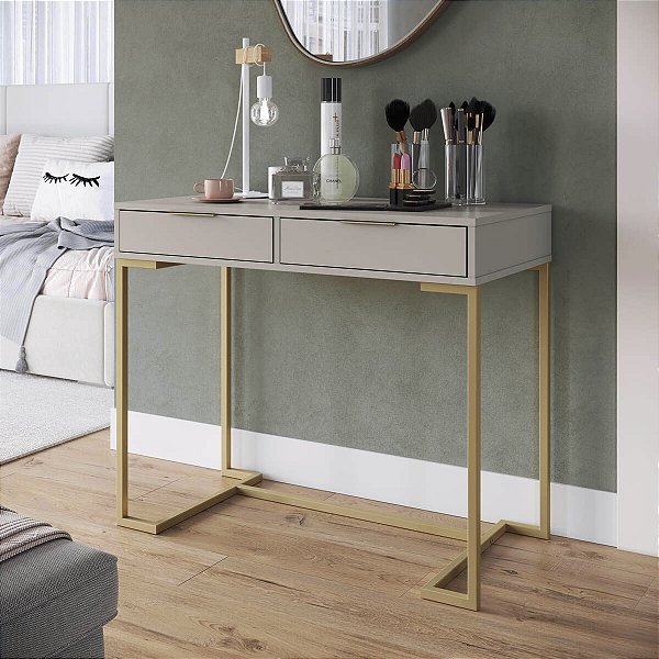 Escrivaninha Penteadeira 91cm 2 Gavetas Champagne e Arenas