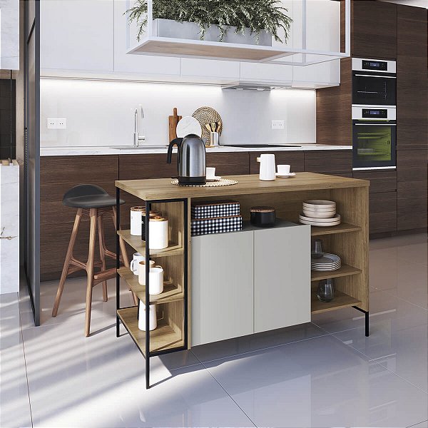 Mesa Bancada Gourmet Estilo Industrial 131cm com 2 Portas