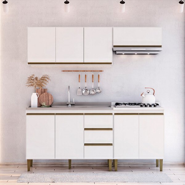 Cozinha Completa Moderna 2 Armários Aéreos 2 Balcões 190cm