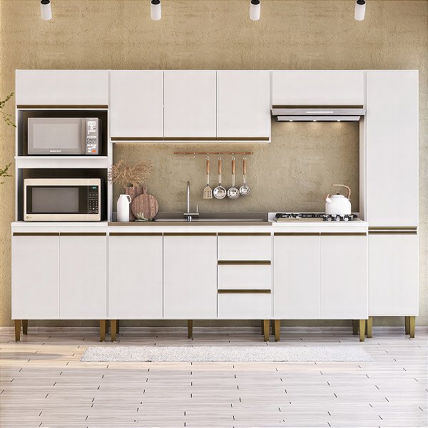 Cozinha Completa Moderna 2 Aéreos 2 Balcões 2 Torres 300cm