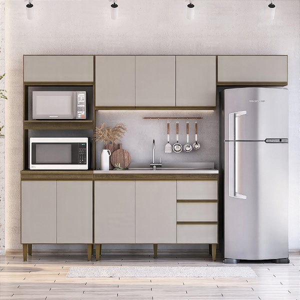 Cozinha Completa Moderna 2 Aéreos 1 Balcão 1 Torre 260cm