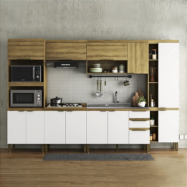 Cozinha Completa Moderna 2 Aéreo 2 Balcões 2 Torre 330cm