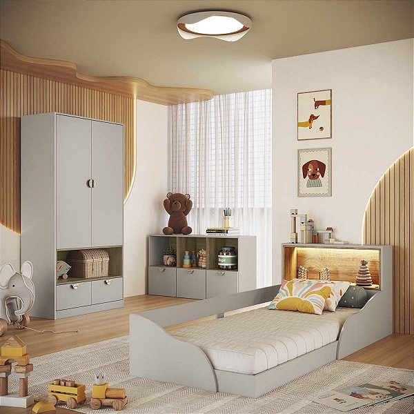 Quarto Infantil Montessoriana Cômoda Cama e Guarda Roupas Lille Arenas