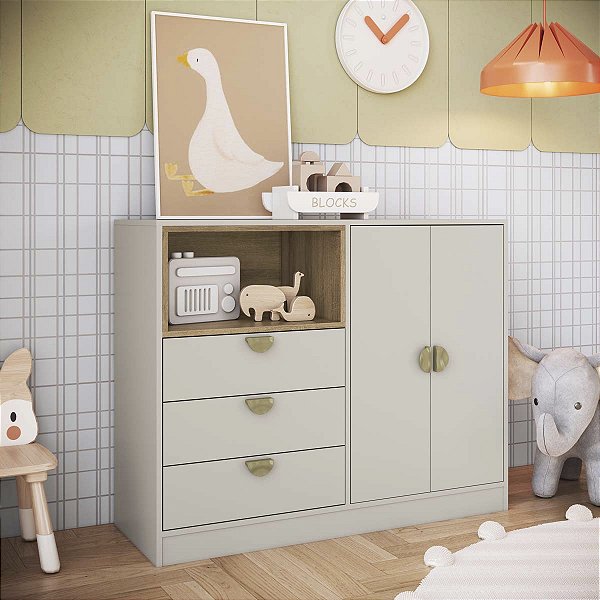 Cômoda Infantil Montessoriana com 3 Gavetas 2 Portas Lille Arenas
